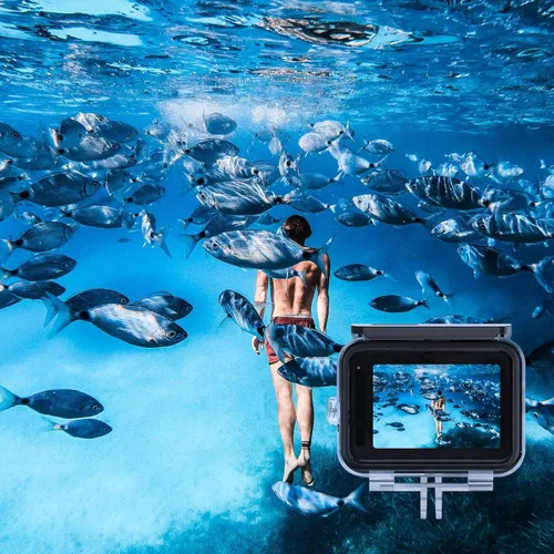 Vista 7 de AFAITH Funda impermeable para GoPro Hero 9/10 Negro, Subacuático buceo fotografía cubierta protectora Shell para GoPro Hero 9/10 negro