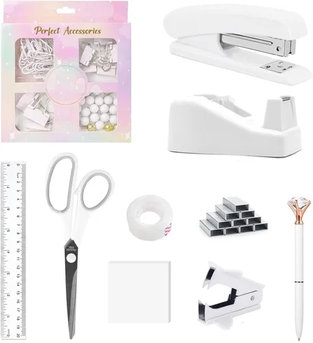 Vista 9 de Suministros de oficina, accesorios de escritorio, soporte de cinta, grapadora, tijera, removedor de grapas, caja de clips para carpeta, grapas