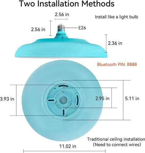 Vista 6 de Lámpara de techo LED impermeable azul cielo, lámpara de techo con música, con altavoz Bluetooth, 11 pulgadas 18 W, 2700K-6500K, color RGB