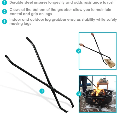 Vista 6 de Sunnydaze Paquete de pinzas de metal resistentes de 40 pulgadas y palo de póquer de acero de 26 pulgadas de largo con mango de madera