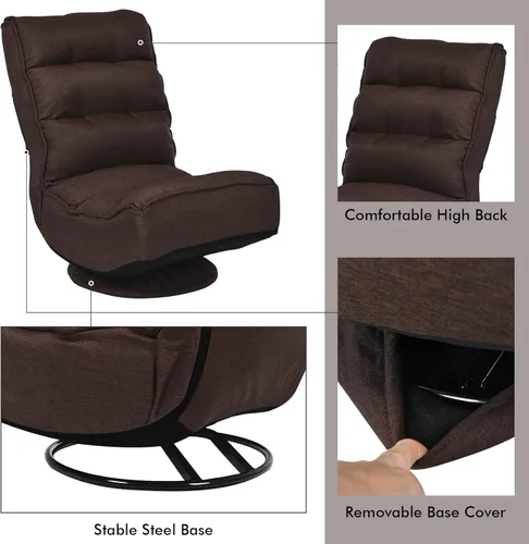 Vista 9 de COSTWAY Silla plegable de suelo, silla de videojuegos ajustable de 5 posiciones con giro de 360 grados, funda desmontable, respaldo acolchado