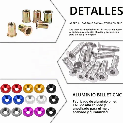 Vista 2 de Kit de 20 piezas para vestir motor: arandelas de aluminio, pernos y tuercas de remache (negro)