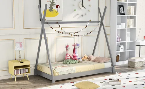 Vista 40 de Harper & Bright Designs Cama matrimonial para niños, cama de madera con cabecera y estribo, base de cama matrimonial para niños pequeños, cuna