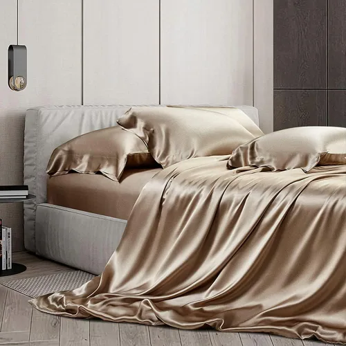Vista 11 de Orose Juego de sábanas encimeras de seda Momme Charmeuse de 25 piezas, 100% seda de morera sin costuras, sábana superior (negro, Queen)