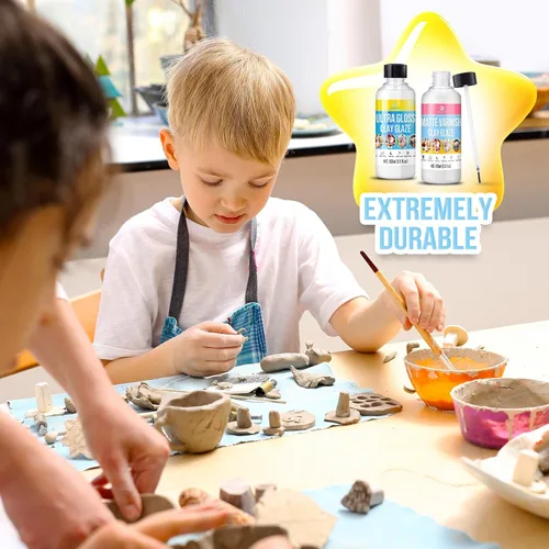 Vista 5 de Kit de esmalte de arcilla seca al aire – Esmalte y barniz de arcilla polimérica de 7 onzas para arcilla seca al aire – Sellador de alto brillo