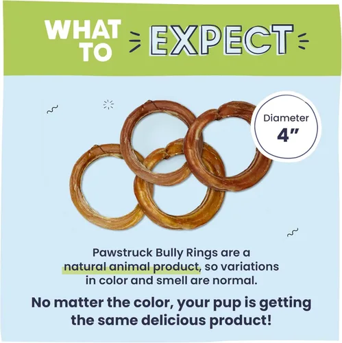 Vista 6 de Bully Stick anillos dulces naturales para perro saludables, bueno grosor bajo olor Pizzle Stix, carne de vacuno alimentado a pasto. , Marrón