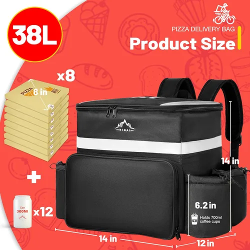 Vista 3 de Mochila de entrega de alimentos GoHimal, bolsas de entrega aisladas para bicicleta de entrega, bolsa grande de entrega de pizza para CALIENTE/FRÍO