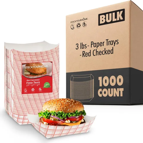 Vista 8 de Stock Your Home Botes de papel extra pequeños (paquete de 100) – Bandejas de papel desechables de 0.5 libras de papel a cuadros rojos y blancos