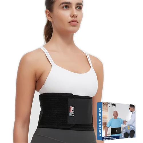Vista 7 de Cinturón de hernia umbilical – Carpeta abdominal ergonómica ajustable con 2 almohadillas de compresión para hernias navales, ventrales