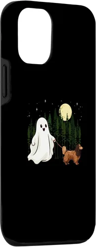 Vista 3 de iPhone 14 - Carcasa divertida para niños con diseño de perro salchicha caminando fantasma Halloween