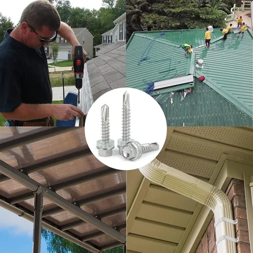 Vista 9 de Tornillos autoperforantes con cabeza hexagonal de 1-1/2 pulgadas, tornillos Tek de chapa autoperforantes de acero inoxidable 410 con arandelas