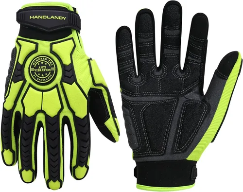 Vista 18 de HANDLANDY Guantes antivibración, acolchado SBR, protector TPR, guantes de trabajo mecánico (L, negro)