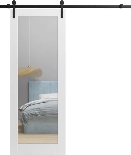 Vista 8 de SARTODOORS - Puerta de granero resistente de 42 x 84 pulgadas Lucia 1299 Seda blanca con espejo Juego pesado de perchas de acero inoxidable de 8