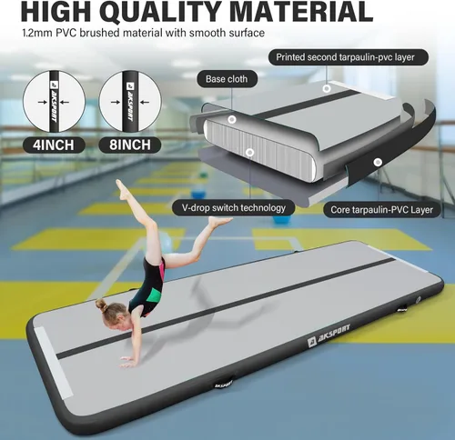 Vista 2 de AKSPORT - Tapete de aire para gimnasia o acrobacias, inflable, con bomba de aire para uso
