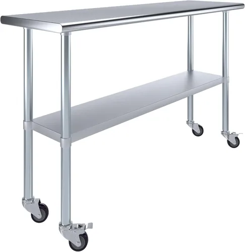 Vista 32 de AmGood Mesa de trabajo de acero inoxidable de 30 x 12 pulgadas con ruedas, mesa de metal resistente sobre ruedas, carrito de isla de cocina