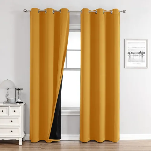 Vista 106 de ChrisDowa Cortinas 100% opacas de 63 pulgadas de largo para dormitorio con forro negro, 2 capas gruesas totalmente opacas con aislamiento térmico