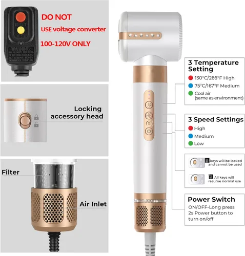 Vista 7 de Cepillo secador de pelo 7 en 1, potente cepillo secador con rizador de aire para el cabello, secador de pelo con difusor, cepillo de aire caliente