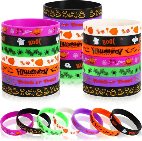 JUNEBRUSHS 42 piezas de recuerdos de fiesta de Halloween, pulseras de silicona, pulseras de goma para decoraciones de fiesta de Halloween,
