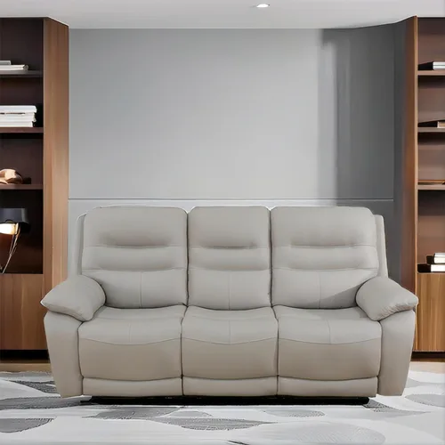 Vista 23 de Juego de sofá reclinable eléctrico para sala de estar, sofás reclinables de cuero blanco crema con puerto USB, sofá de cuero con sillón reclinable