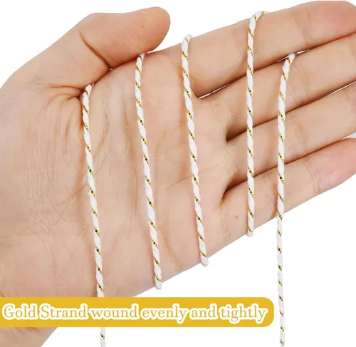 Vista 4 de Leecogo Cuerda de Algodón Dorada y Blanca para Panaderos 2mm de Grosor 328 Pies Cuerda Navideña para Envolver Regalos, Manualidades DIY, Decoración