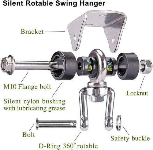 Vista 5 de SELEWARE Silent Swing Hanger Heavy Duty Swing Hook Giratorio Cojinete Colgante Hardware para Porche Swing Hamaca Silla Bolsa Pesada Yoga Seda