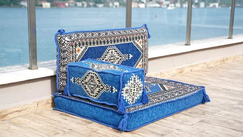 Vista 4 de arabicsofa Cojín de suelo turco individual – Juego de asientos tradicionales árabes Jalsa – Sofá oriental para sala de estar con almohadas