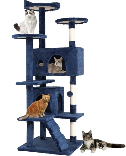 Vista 11 de BestPet Torre para Gatos de 36" Gris Claro Torre Resistente para Gatos de Múltiples Niveles con Condominio de Felpa, Percha Acogedora, Postes