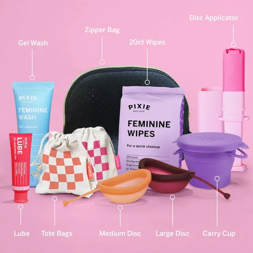 Vista 2 de Kit de discos menstruales Pixie para el cuidado femenino - Los discos Pixie están diseñados para quitarse como los tampones - 100% de silicona