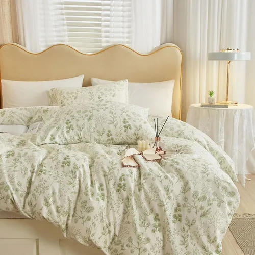 Vista 39 de EAVD Juego de edredón floral azul Twin/Twin XL blanco, microfibra suave, 3 piezas, juego de edredón bohemio con flores botánicas para niñas con 2