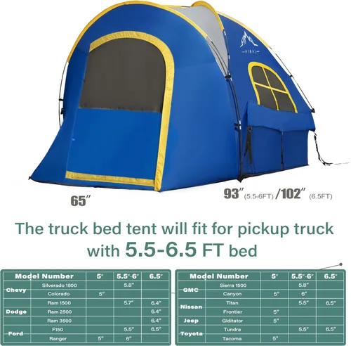 Vista 2 de GoHimal Pickup Truck Tent, Waterproof PU2000mm Double Layer for FT Truck Bed, Portable Bed Tent for Camping