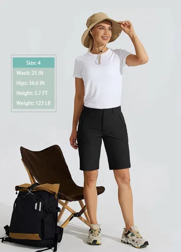 Vista 5 de Willit Women's 10" Hiking Golf Long Shorts Quick Dry Athletic Outdoor Summer Shorts with Pockets