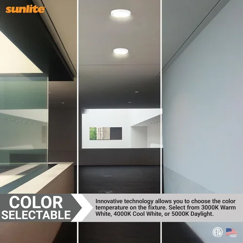 Vista 5 de Sunlite Mini panel redondo LED de 9 pulgadas, 18 W (75 W = ), 1100 lúmenes, 30K/40K/50K CCT seleccionable, regulable, acabado blanco, vida útil