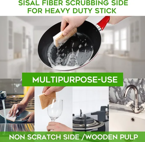 Vista 5 de Esponjas naturales para cocina, paquete de 9, esponja ecológica antiarañazos, limpiador de sisal biodegradable con esponjas compostables para platos