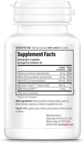 Vista 2 de Kyolic Fórmula 101 de extracto de ajo envejecido, alivio del estrés y la fatiga, 100 cápsulas (el embalaje puede variar)