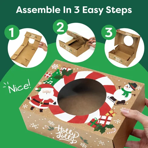 Vista 5 de Cajas de galletas navideñas para regalar, 12 latas de galletas navideñas de papel kraft con tapas, cajas resistentes de Navidad, latas de Navidad