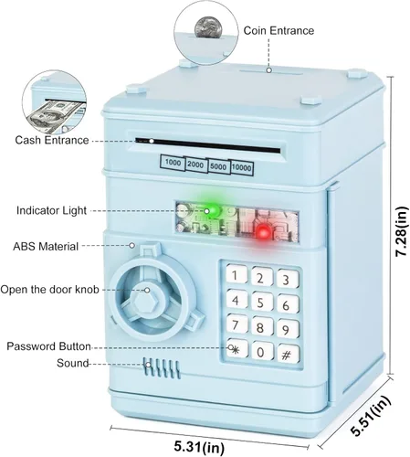 Vista 3 de Refasy Alcancía para dinero en efectivo, cajero automático, banco electrónico de monedas para niños de 3 a 12 años, caja de ahorro de dinero, mini