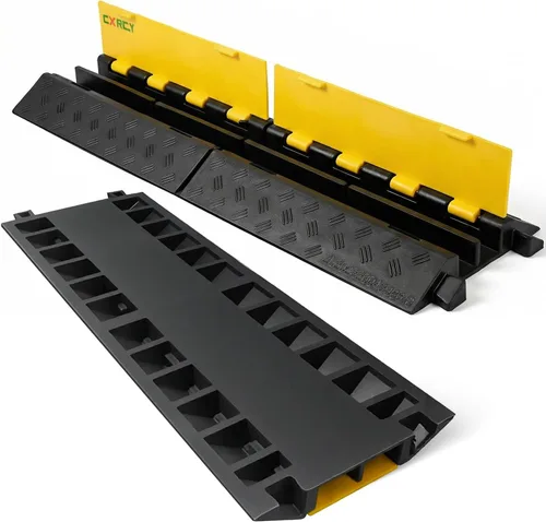 Vista 11 de CXRCY Paquete de 2 rampas protectoras de cable de goma de PVC de 3 canales, capacidad de 44000 libras, resistente a la velocidad, para manguera