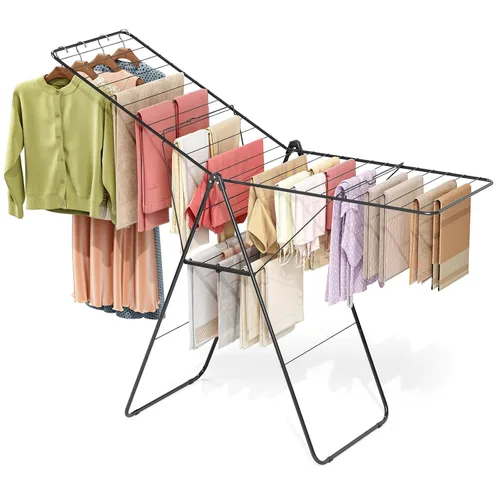 Vista 10 de APEXCHASER Tendedero plegable de gran tamaño con cubierta de pie en forma de L, altura ajustable, estante de lavandería multibarra, uso en Negro