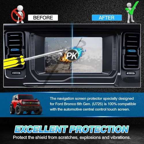 Vista 4 de Autorder Protector de pantalla para Ford Bronco 2021 2022 2023 2024 2025 Accesorios Vidrio templado 9H Navegación Pantalla táctil Película
