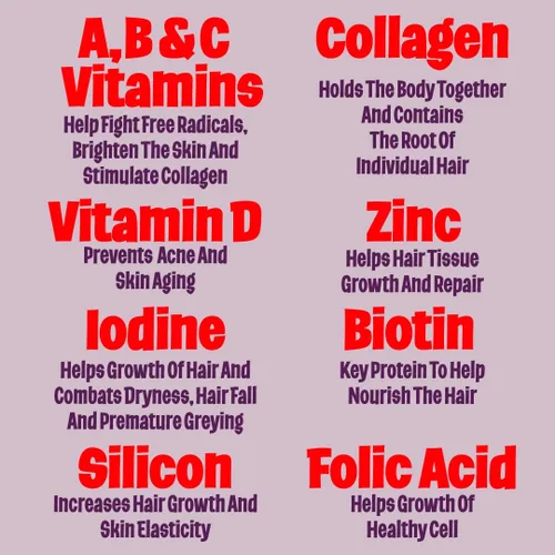 Vista 5 de 70 gomitas para el cabello, biotina, 6000 mcg, colágeno, silicio, PABA y multivitaminas, vitaminas para el cabello, la piel y las uñas, gomitas