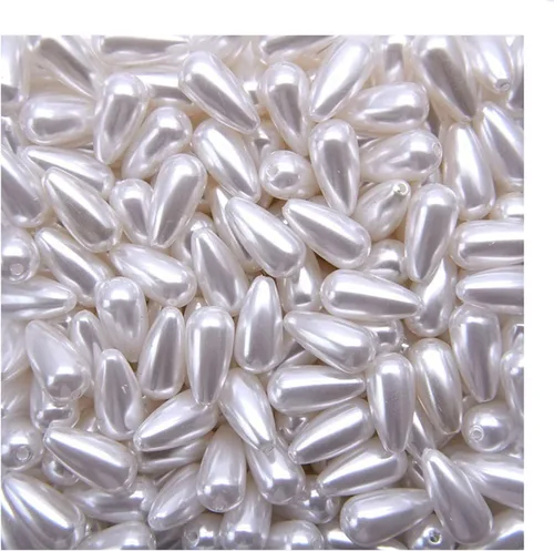 Vista 9 de Cuentas de perlas de imitación, cuentas de joyería de perlas de plástico blanco con agujero recto en forma de gota, cuentas de imitación de perlas