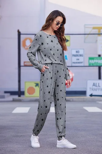 Vista 2 de Ekouaer - Pijama para mujer, de manga larga, con estampado de estrellas, suave ropa de dormir con bolsillos