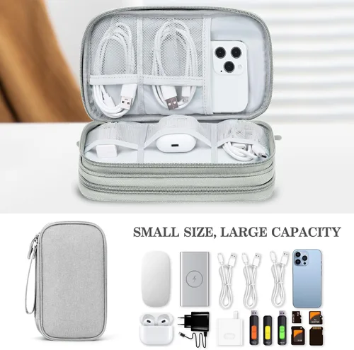 Vista 55 de FYY Organizador para accesorios electrónicos, para viajes, para cables, celular y cargadores, estuche portátil, impermeable, doble capa, bolsa