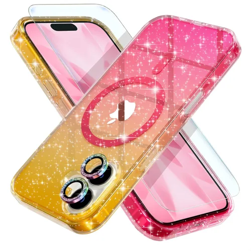 Vista 22 de Choiche Funda magnética para iPhone 15 Pro Max, funda transparente con purpurina brillante para mujer