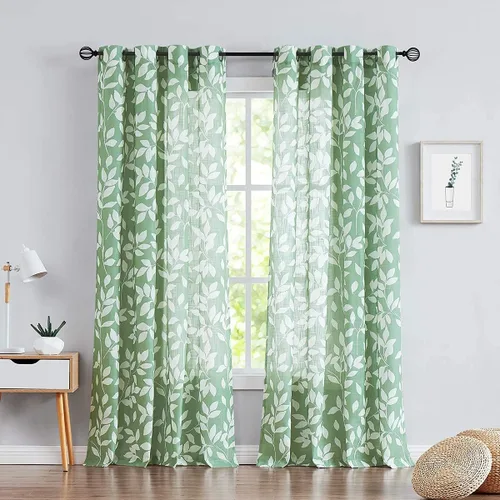 Vista 25 de Treatmentex - Cortinas azules y blancas para, estudio, sala de estar de 54 pulgadas de largo, cortinas semitransparentes para ventanas con estampado