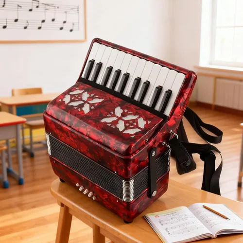 Vista 5 de Acordeón de piano de bajo de 22 teclas y 8 teclas para principiantes, instrumento musical educativo profesional con correa retráctil para 43.3-55.1