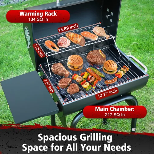 Vista 5 de Parrilla de carbón de barril: parrilla de BBQ al aire libre premium espaciosa con mesa lateral - Ideal para cocinar en el patio, asar en el patio