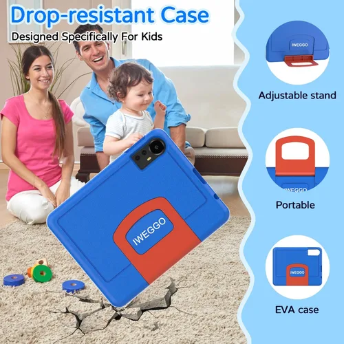 Vista 5 de IWEGGO Tablet Android 15 para niños con estuche EVA, tablet de 10 pulgadas para niños, 20GB RAM+128GB ROM/MAX 2TB, pantalla táctil IPS HD de 1280 *