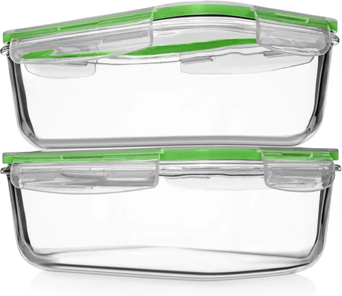 Vista 13 de 8 tazas/63 onzas, 4 piezas (2 recipientes + 2 tapas), recipientes grandes de vidrio para almacenamiento de alimentos y hornear con tapas de bloqueo.