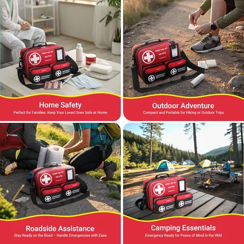 Vista 7 de Kit de primeros auxilios grande de 520 piezas, kit de supervivencia de emergencia para automóvil, hogar, campamento y viajes, kit médico compacto